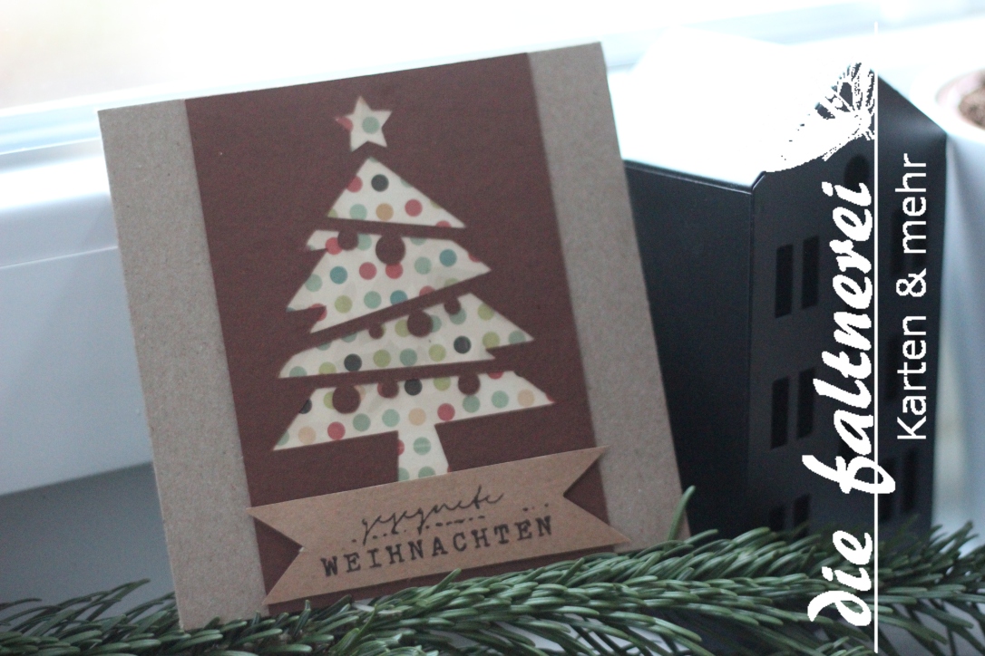 Weihnachtskarte mit Kugelbaum vintage bunt 2